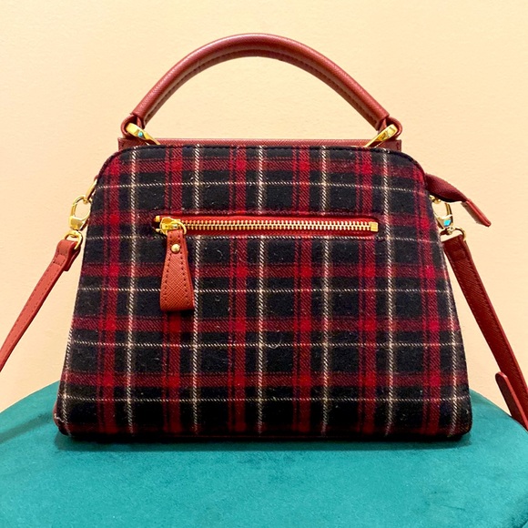 EUC RARE Samantha Vega Fulfilled Love Burgundy Tartan Plaid Crossbody Handbag. - Picture 4 of 17